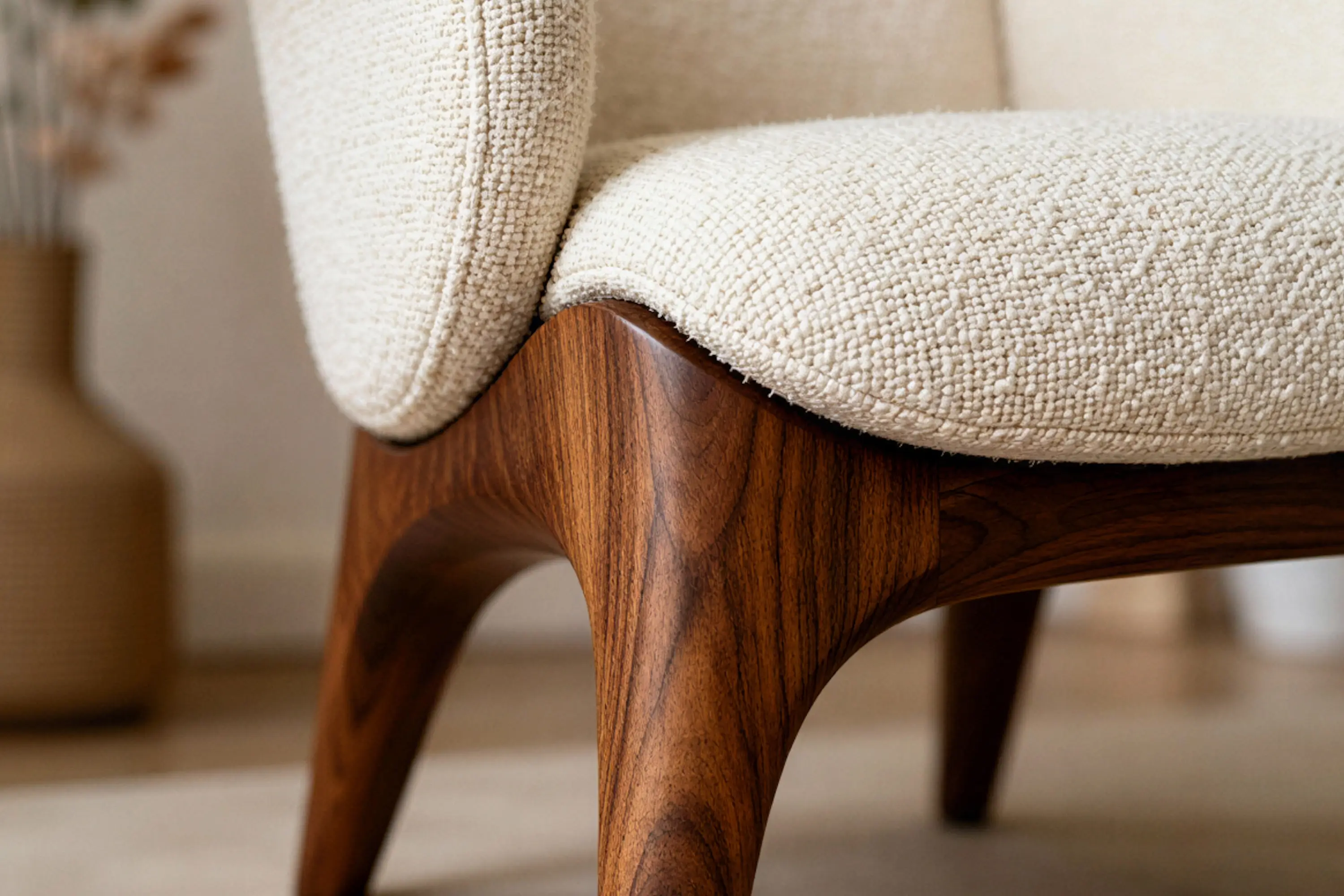 Close detail of upholstered wooden chair